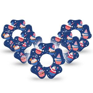 ExpressionMed Patriotic Cupcakes Infusion Set Flower Shape Tape 10-Pack Tape Themed Cupcakes, Plaster Continuous Glucose Monitor Design