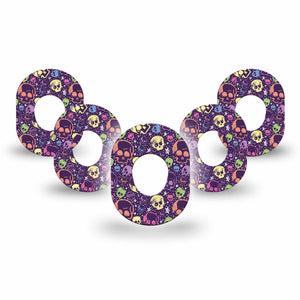 ExpressionMed Neon Skulls Dexcom G7 Mini Tape, Dexcom Stelo Glucose Biosensor System, 5-Pack Tape Luminous Glow Skull Inspired, Patch Continuous Glucose Monitor Design