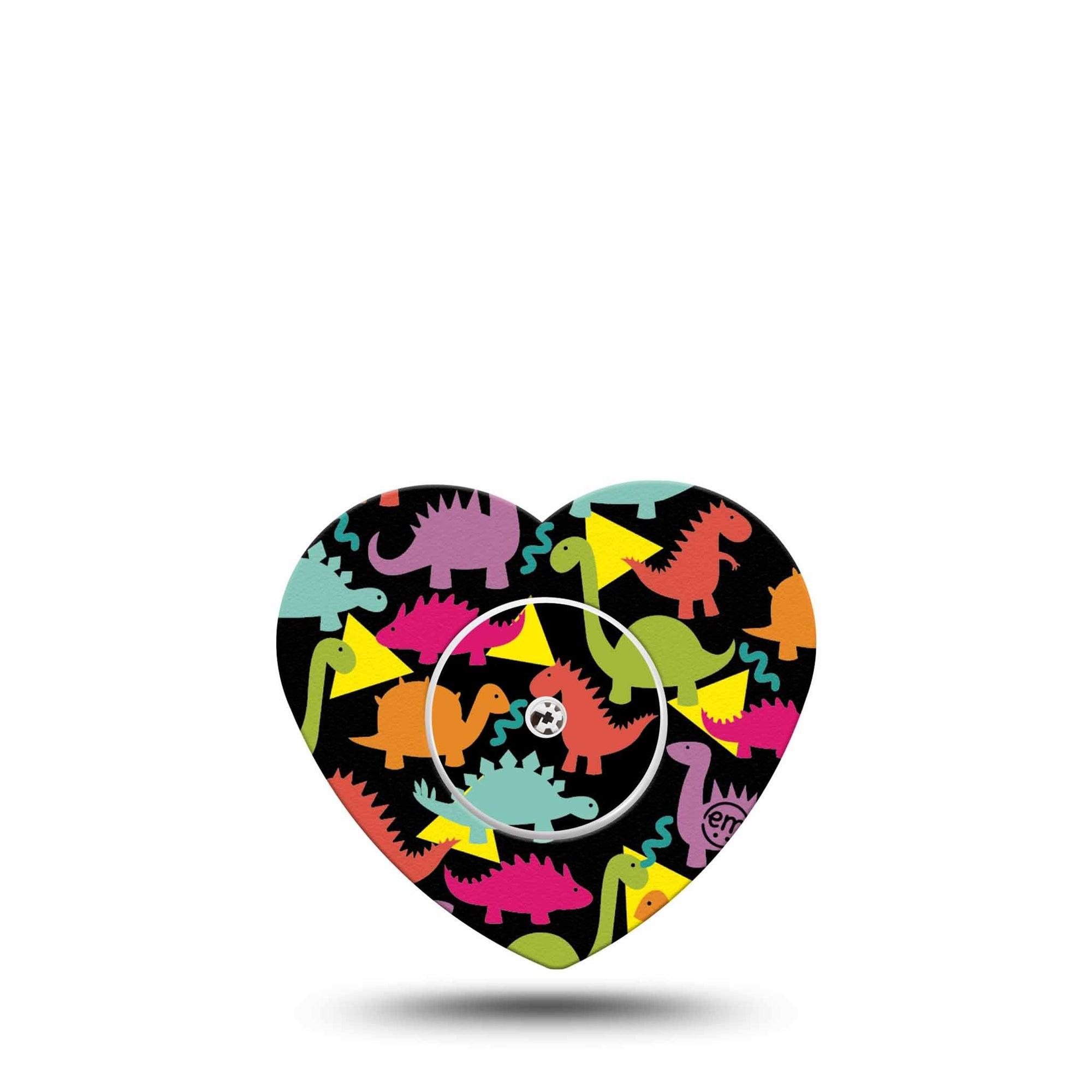 ExpressionMed Delightful Dinos Freestyle Libre 2 and Libre 2 Plus Heart Shape Tape, Abbott Lingo,  Single Tape and Single Sticker Delightful Dinosaurs, Adhesive Patch CGM Design