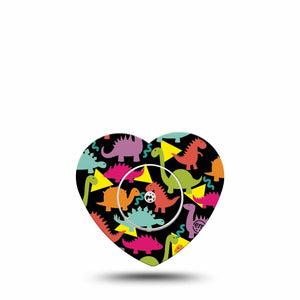 ExpressionMed Delightful Dinos Freestyle Libre 2 and Libre 2 Plus Heart Shape Tape, Abbott Lingo,  Single Tape and Single Sticker Delightful Dinosaurs, Adhesive Patch CGM Design