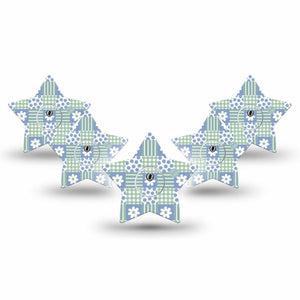 ExpressionMed Patchwork Flowers Freestyle Libre 3 and Libre 3 Plus Star, 5-Pack Tape and 5-Pack Sticker Cute spring quilt Fixing Ring Patch for Continuous Glucose Monitor