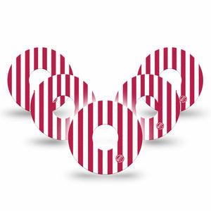 ExpressionMed Red Stripes Freestyle Libre 3 and Libre 3 Plus, 5-Pack Playful summer stripes Sensor Decoration for CGM