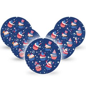 ExpressionMed Patriotic Cupcakes Freestyle Dexcom G7 Overpatch, Dexcom Stelo, 5-Pack Independence Day Cupcakes Adhesive Tape CGM Design