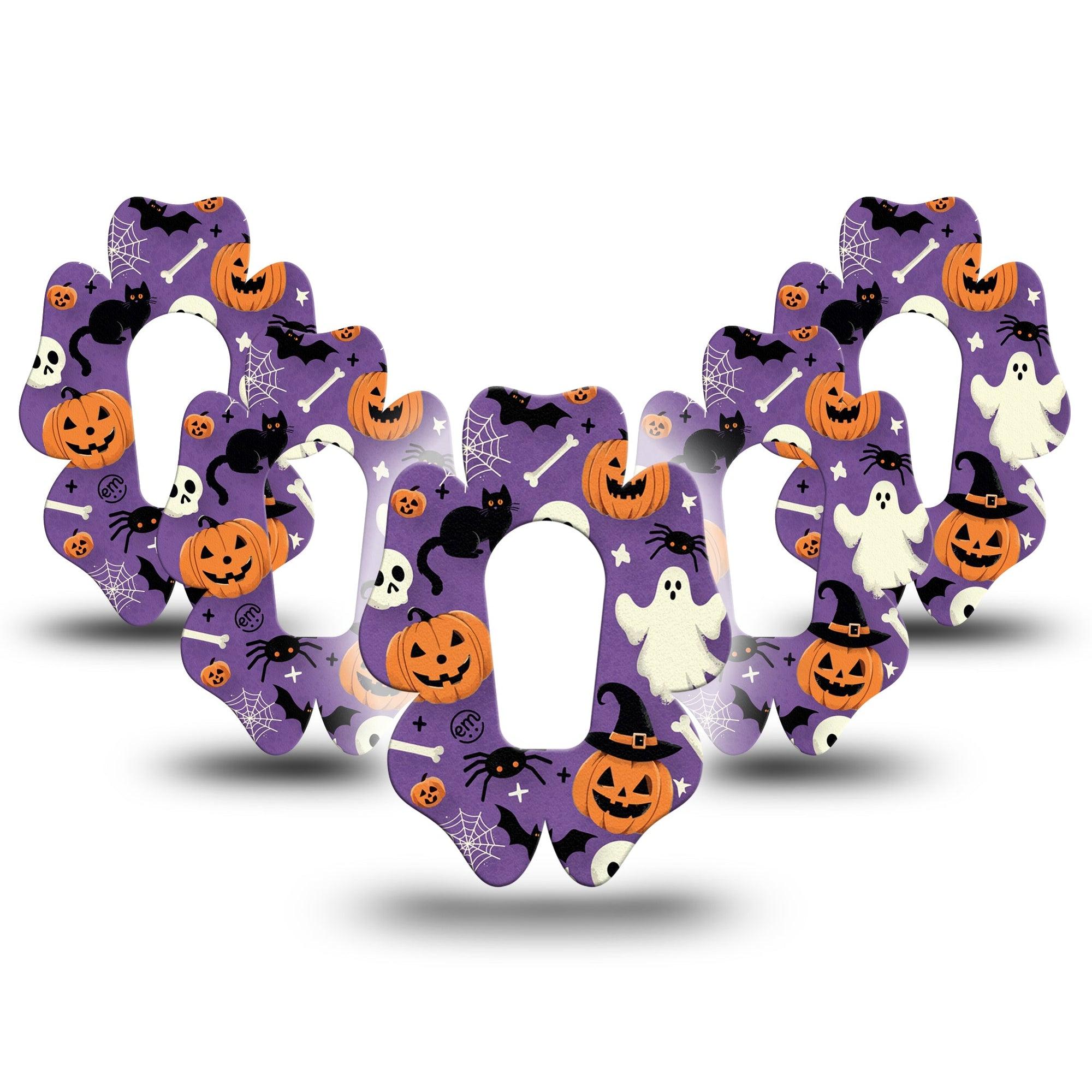 ExpressionMed Happy Halloween Dexcom G6 Flower Shape Tape 5-Pack Purple Backdrop Halloween Theme Adhesive Patch Continuous Glucose Monitor Design