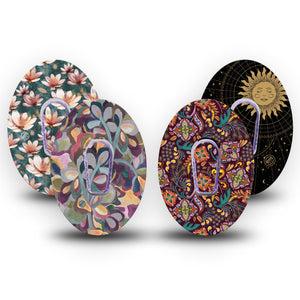 ExpressionMed Mystic Oasis Variety Pack Dexcom G6 Tape 4-Pack Tape and 4-Pack Sticker Variety Moonlit Muted Tone Flowers, Plaster Continuous Glucose Monitor Design