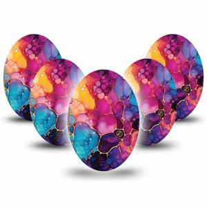 ExpressionMed Rainbow Ink Medtronic Guardian Enlite Universal Oval, 5-Pack Fluid ink artwork Fixing Ring Tape for Continuous Glucose Monitor