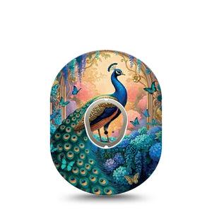 ExpressionMed Majestic Peacock Dexcom G7 and Dexcom Stelo Glucose Biosensor System, Single Tape and Single Sticker colorful feather print Overlay Patch for CGM