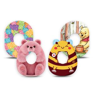ExpressionMed Bear Necessities Dexcom G7 and Dexcom Stelo Glucose Biosensor System, 4-Pack Tape Bears and bees Fixing Ring Tape for Continuous Glucose Monitor