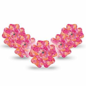 ExpressionMed Pink Hibiscus Freestyle Libre 3 and Libre 3 Plus Flower Shape Tape 5-Pack Tape and 5-Pack Sticker Hibiscus Blossom, Plaster CGM Design