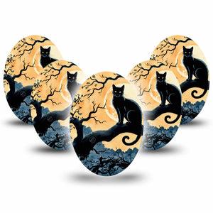 ExpressionMed Spooky Black Cat Medtronic Guardian Enlite Universal Oval, 5-Pack Tape Black Cat On Tree, Plaster CGM Design