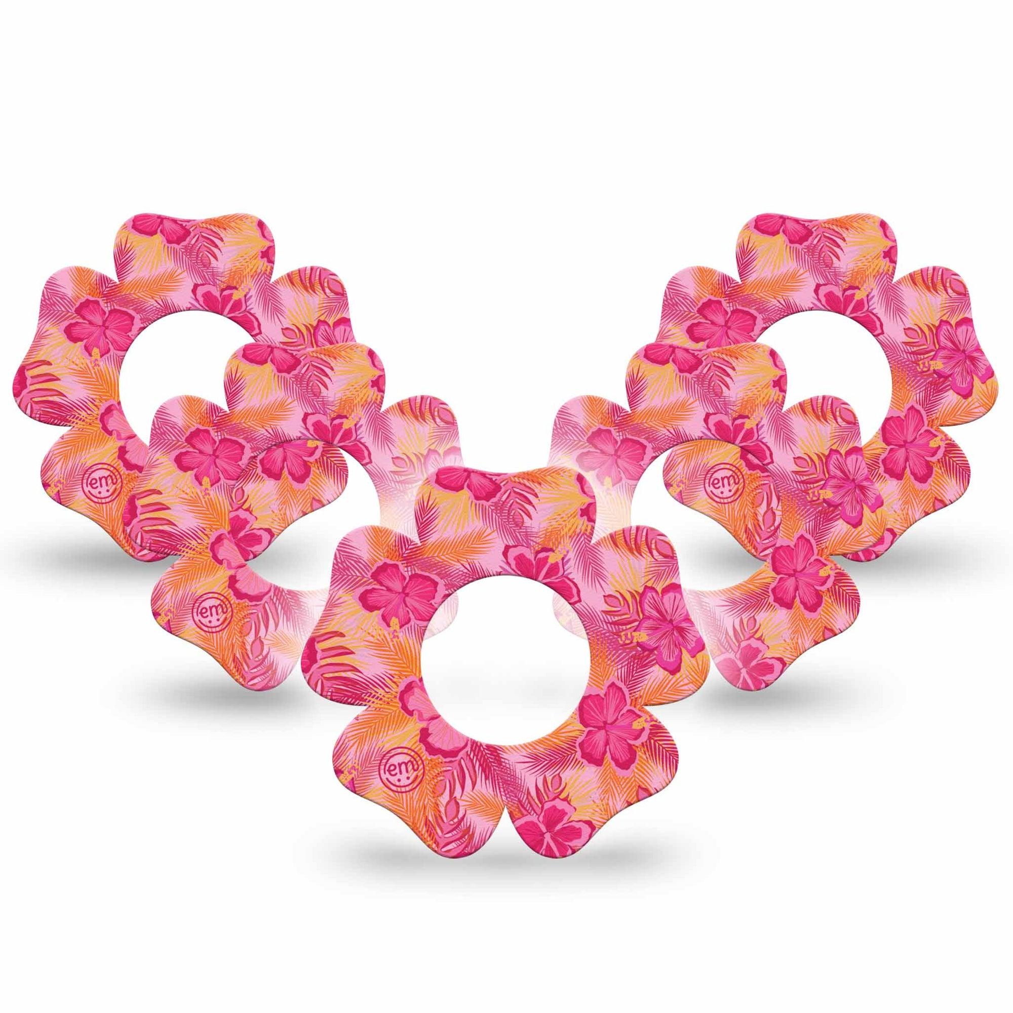 ExpressionMed Pink Hibiscus Freestyle Libre 2 and Libre 2 Plus Flower Shape Tape, Abbott Lingo,  5-Pack Tape Hibiscus Beauty, Fixing Ring Tape CGM Design