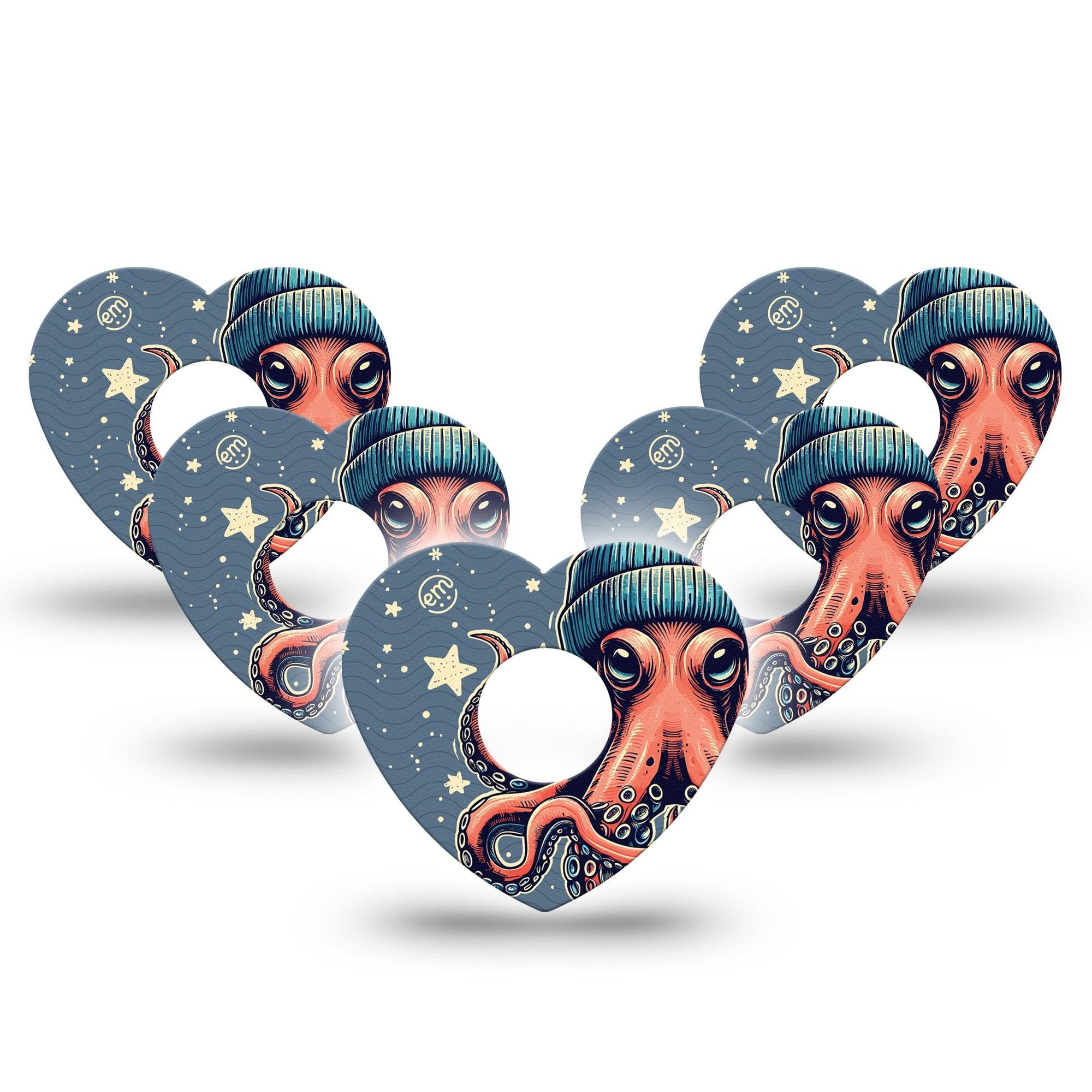 ExpressionMed Hipster Octopus Freestyle Libre 3 Heart Shape Tape 5-Pack Hipster Lifestyle Octopus Patch CGM Design