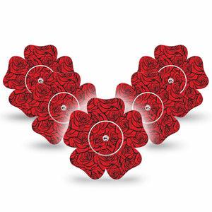 ExpressionMed Roses Freestyle Libre, Libre 2 Plus, and Abbott Lingo Flower, 5-Pack Tape and 5-Pack Sticker Bold red roses Waterproof Plaster for Continuous Glucose Monitor