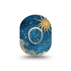 ExpressionMed Mystic Skies Dexcom G7 and Dexcom Stelo Glucose Biosensor System Mini, Single Tape and Single Sticker Whimsical sun and stars Waterproof Sensor Cover for CGM