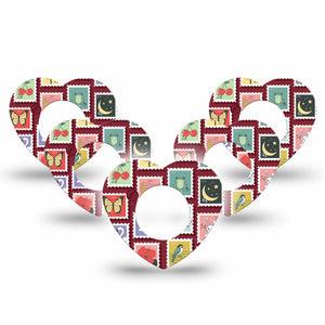 ExpressionMed Postage Stamp Freestyle Libre, Libre 2 Plus, and Abbott Lingo Heart, 5-Pack Fun postage stamps Adhesive Tape for Continuous Glucose Monitor