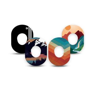 ExpressionMed Retro Alpine Trek Variety Pack Dexcom G7 Mini Tape, Dexcom Stelo Glucose Biosensor System, 4-Pack Tape Variety Classic Stripes and Mountains, Patch Continuous Glucose Monitor Design