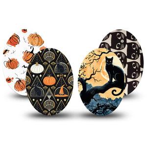 ExpressionMed Pumpkin Paws Variety Pack Medtronic Guardian Enlite Universal Oval, 4-Pack Tape Variety, Spooky Cats, Plaster CGM Design