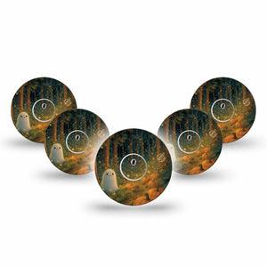 ExpressionMed Woodland Ghost Freestyle Libre 3 and Libre 3 Plus, 5-Pack Tape and 5-Pack Sticker cute ghost print Sensor Cover for CGM