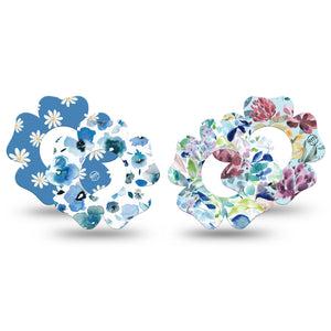 ExpressionMed Sky Blue Garden Variety Pack Freestyle Libre 2 Flower Shape Tape, Abbott Lingo, 4-Pack Variety Various Blue Flowers Fixing Ring Tape CGM Design