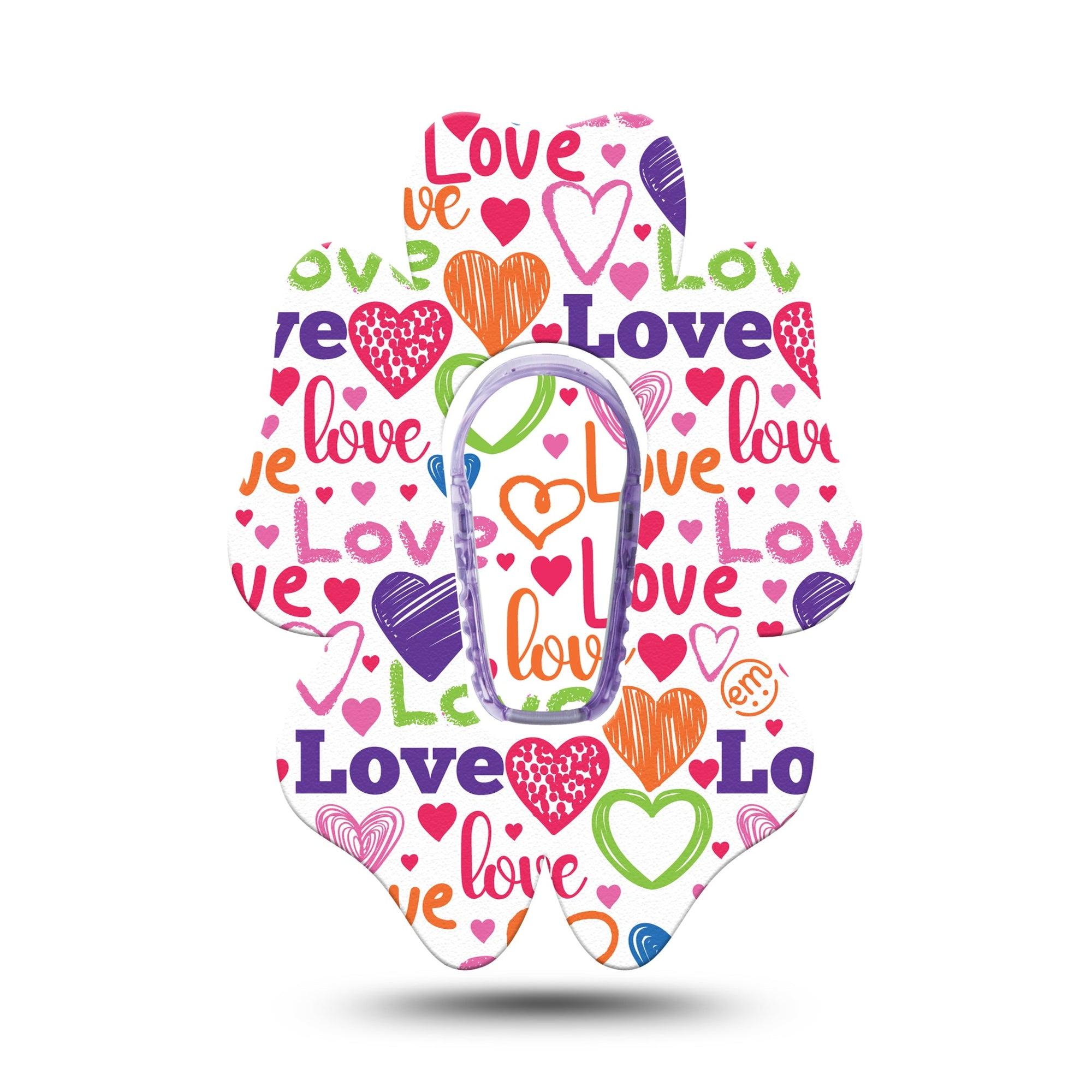 ExpressionMed Abundance of Love Dexcom G6 Flower Shape Tape Single Tape and Single Sticker Pink Orange Purple Lovely Hearts, Adhesive Patch Continuous Glucose Monitor Design