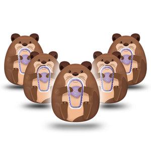 ExpressionMed Otter Dexcom G6 Gumdrop Shape Tape, 5-Pack Tape and 5-Pack Sticker Adorable Sea Animal, Overlay Patch CGM Design
