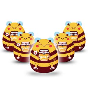 ExpressionMed Honey Bee Freestyle Libre 3 Gumdrop Shape Tape 5-Pack Tape and 5-Pack Sticker Honey Pot And Bee, Overlay Patch CGM Design