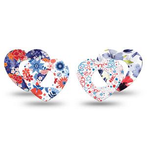 ExpressionMed Summer Flowers Infusion Set Heart Shape Tape 4-Pack Variety Variety Red Blue White Flowers Adhesive Tape Continuous Glucose Monitor Design