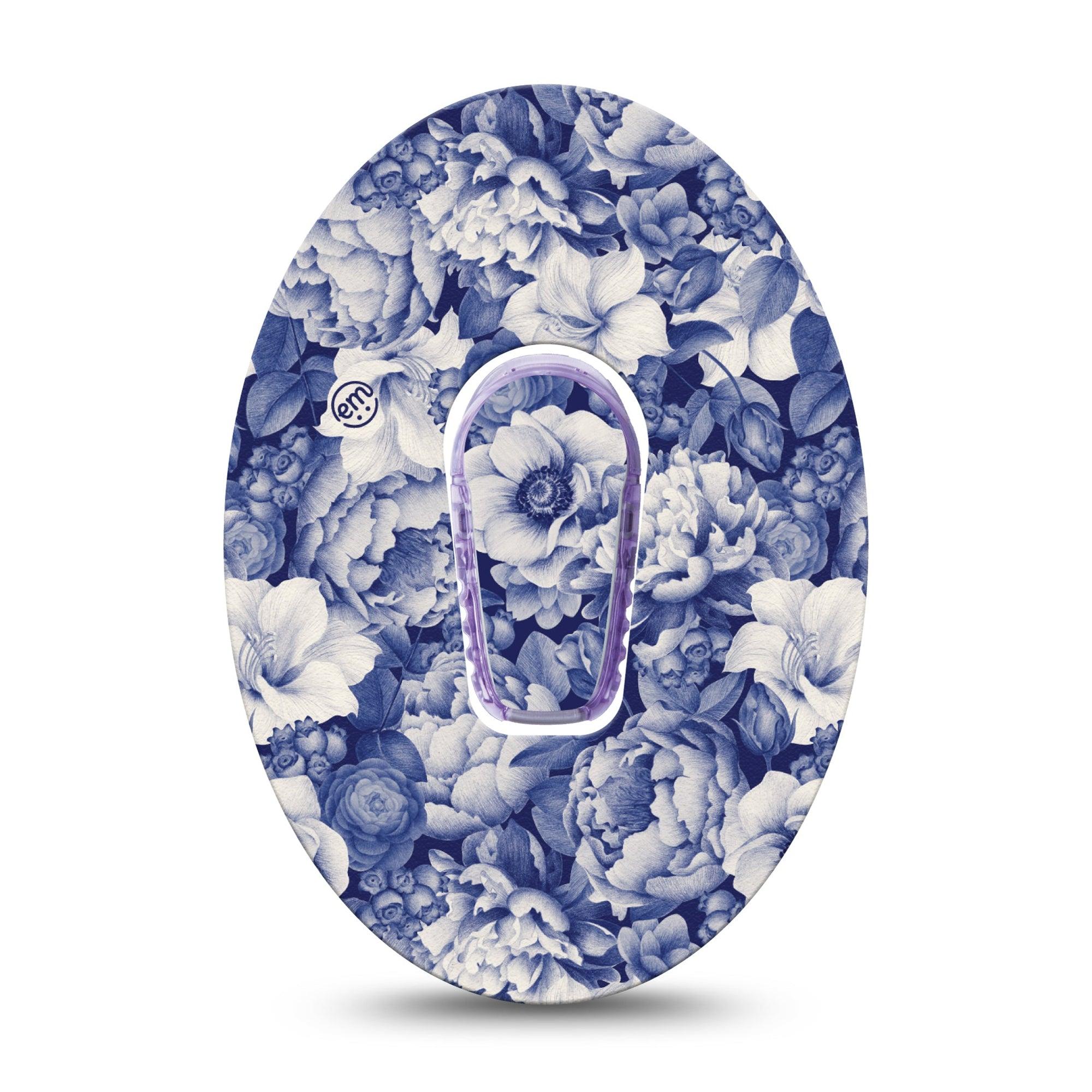 ExpressionMed Moody Blues Dexcom G6 Tape Single Tape and Single Sticker Stone Blue Gray Flower Variety, Plaster CGM Design
