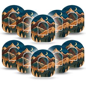 ExpressionMed Wood Mountains Omnipod, 10-Pack Tape + 10-Pack Sticker mountain wood pattern Overlay Patch For Insulin Pump