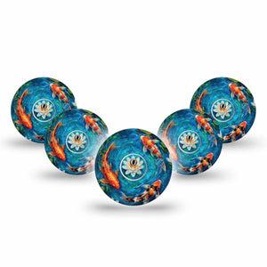 ExpressionMed Koi Pond Freestyle Libre 3 and Libre 3 Plus, 5-Pack Tape and 5-Pack Sticker floral koi print Sensor Cover for CGM