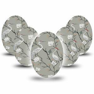 ExpressionMed Cranes Medtronic Guardian Enlite Universal Oval, 5-Pack Gray tone floral cranes Fixing Ring Tape for Continuous Glucose Monitor