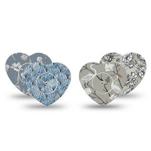 ExpressionMed Graceful Shores Freestyle Libre, Libre 2 Plus, and Abbott Lingo Heart, 4-Pack Tape and 4-Pack Sticker, Icy blue and gray Decorative Patch for CGM