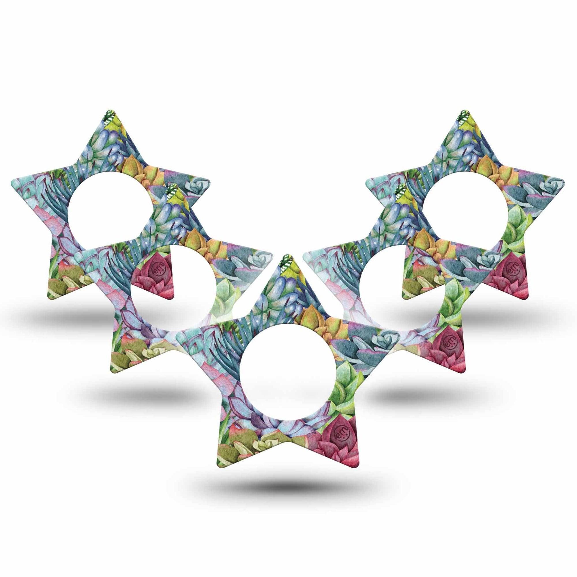 ExpressionMed Blue Succulents Freestyle Libre 2 and Libre 2 Plus Star Shape Tape, Abbott Lingo,  5-pack Tape Succulent Plant Adhesive Tape CGM Design