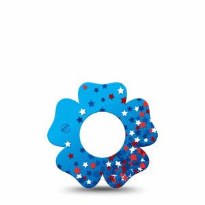 ExpressionMed Confetti Stars Freestyle Libre 2 and Libre 2 Plus Flower Shape Tape, Abbott Lingo,  Single Tape Red White Blue Stars, Fixing Ring Tape CGM Design
