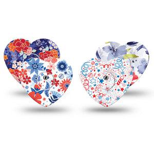 ExpressionMed Summer Flowers Freestyle Libre 3 Heart Shape Tape 4-Pack Tape and 4-Pack Stickers Variety July 4th Garden Variety Patch CGM Design