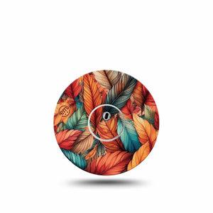 ExpressionMed Fall Leaf Feathers Freestyle Libre 3 Sticker and Tape Bouquet of Orange Green Blue Feathers Vinyl Sticker and Tape Pairing CGM Design