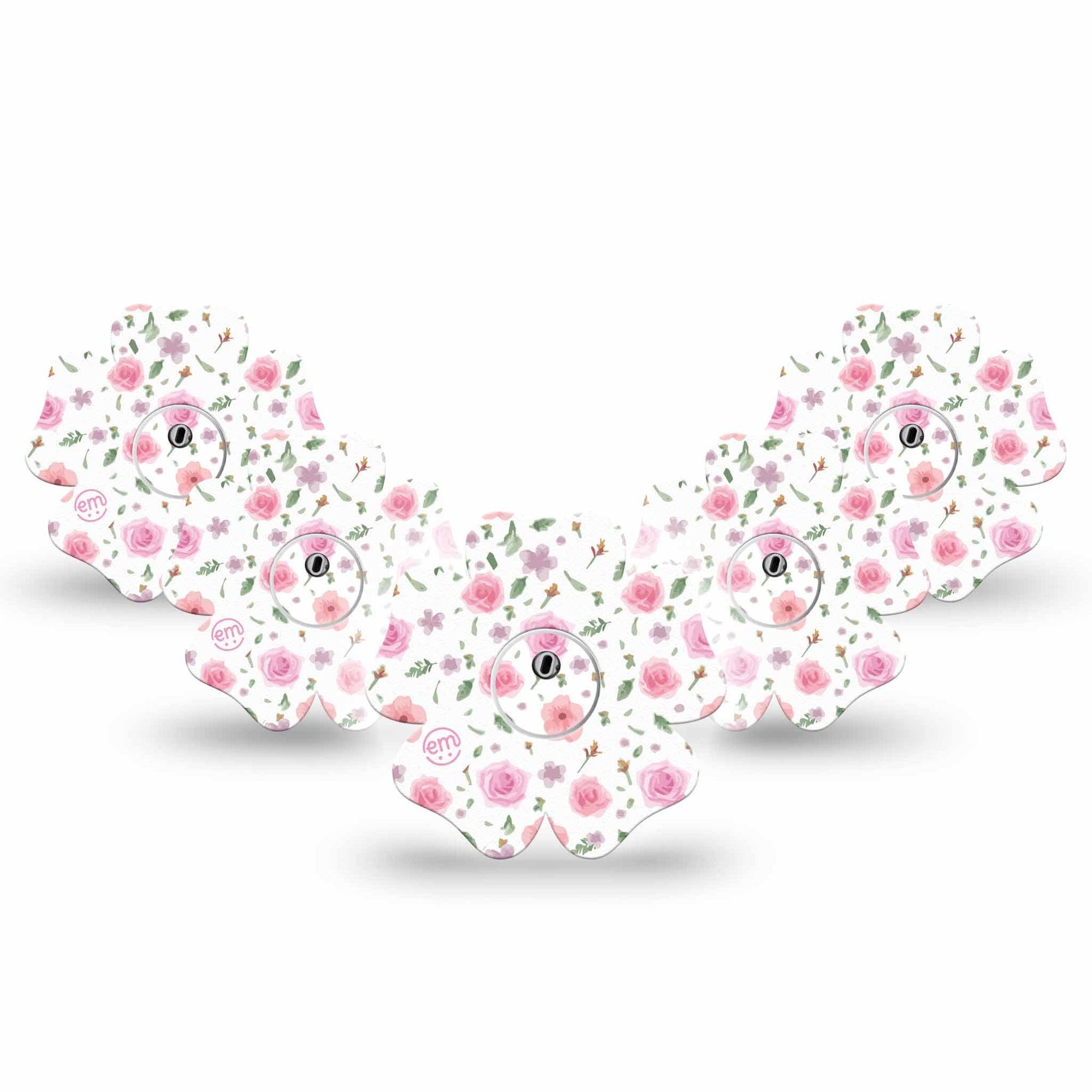 ExpressionMed Pastel Flower Freestyle Libre 3 and Libre 3 Plus Flower Shape Tape 5-Pack Tape and 5-Pack Sticker Pastel Garden, Plaster CGM Design