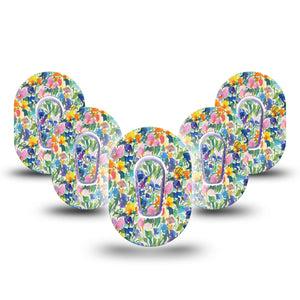 ExpressionMed Summer Fling Dexcom G6 Mini Tape, 5-Pack Tape and 5-Pack Sticker Airy Vibe Flowers, Adhesive Tape CGM Design