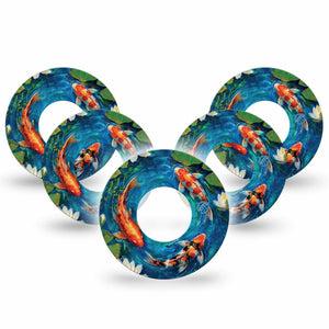 ExpressionMed Koi Pond Freestyle Libre, Libre 2 Plus, and Abbott Lingo, 5-Pack garden fish pattern Decorative Patch for Continuous Glucose Monitor