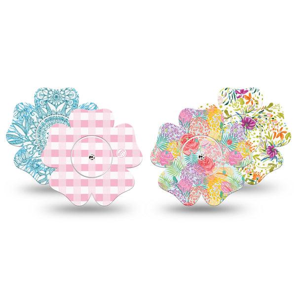 ExpressionMed Fresh Greenery Freestyle Libre, Libre 2 Plus, and Abbott Lingo Flower, tape and sticker  Delicate color gingham and blooms Best Covers for CGM