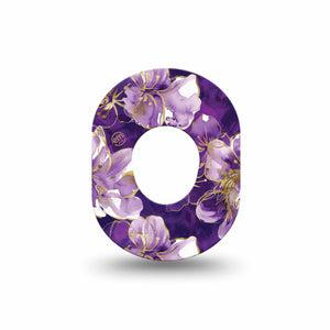 ExpressionMed Plum Gold Dexcom G7 and Dexcom Stelo Glucose Biosensor System Mini, Single Tape Purple gold hibiscus Waterproof Plaster for CGM