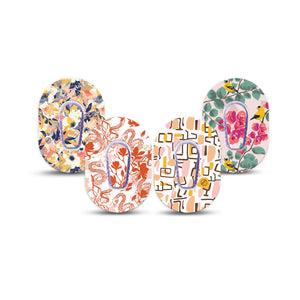 ExpressionMed Sunset Sorbet Variety Pack Dexcom G6 Mini Tape, 4-Pack Tape and 4-Pack Sticker Variety Fun Geometrical Art, Adhesive Tape CGM Design