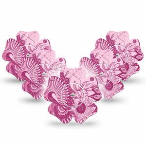 ExpressionMed Magenta Dani Freestyle Libre 2 and Libre 2 Plus Flower Shape Tape, Abbott Lingo,  5-Pack Tape and 5-Pack Sticker Magenta Design, Fixing Ring Tape CGM Design
