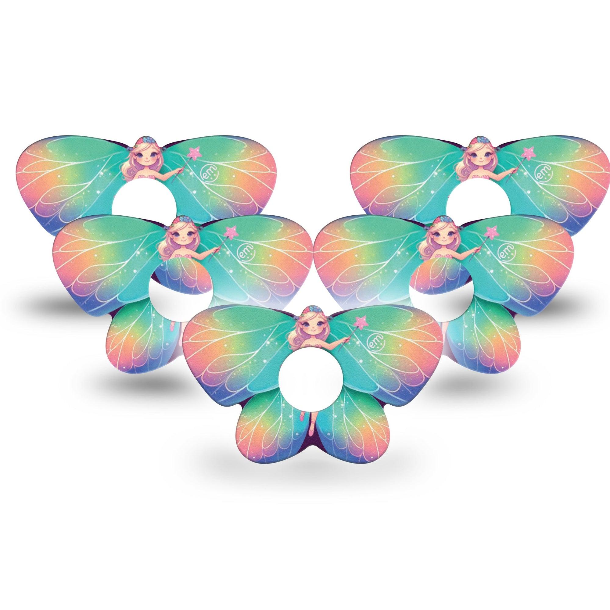 ExpressionMed Fairy Freestyle Libre 3 and Libre 3 Plus Butterfly Shape Tape 5-Pack Tape Pixie Doll With Sparkle Inspired Wings, Overlay Patch CGM Design