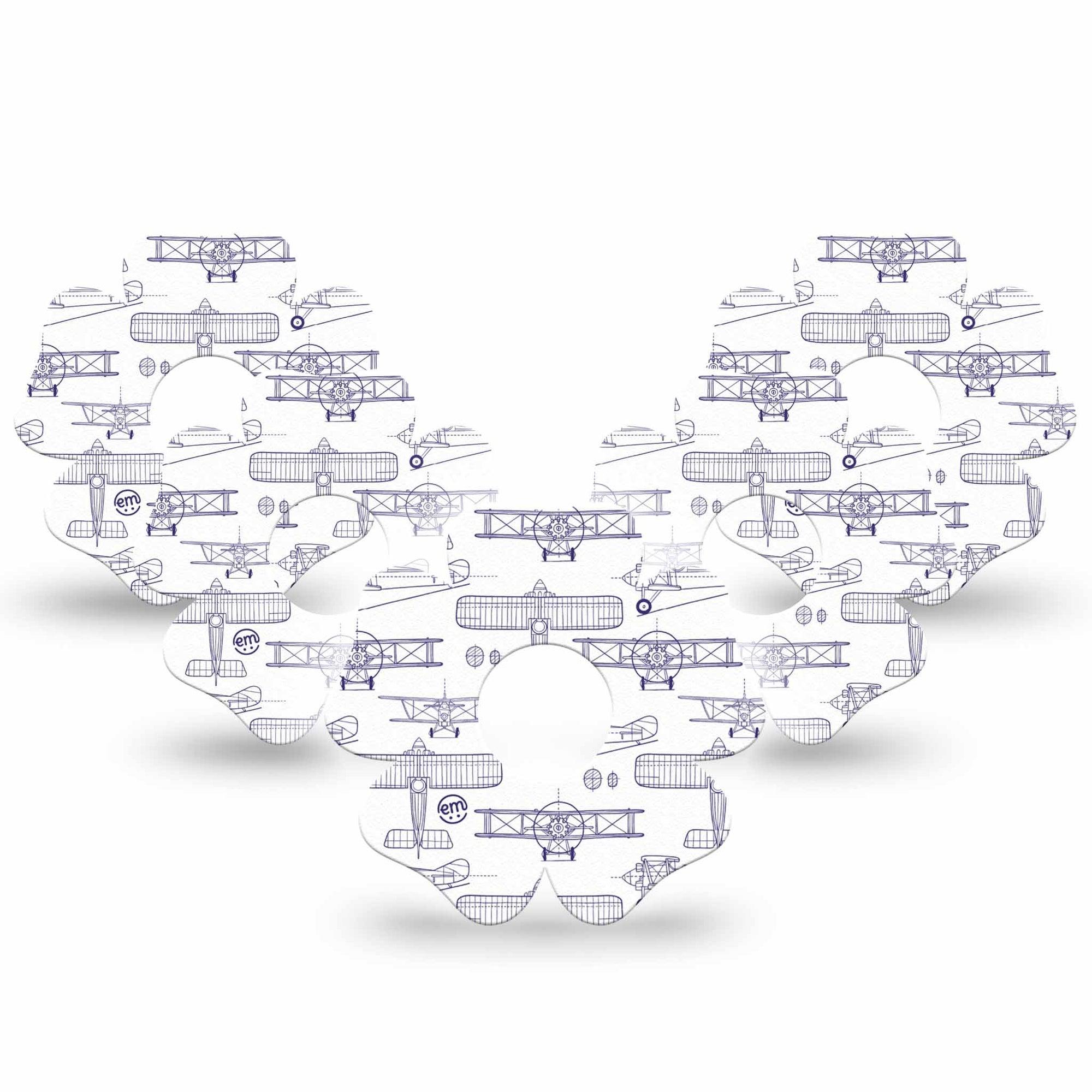 ExpressionMed Airplane Freestyle Libre 3 and Libre 3 Plus Flower Shape Tape 5-Pack Tape Small Aircraft Outlines, Plaster CGM Design