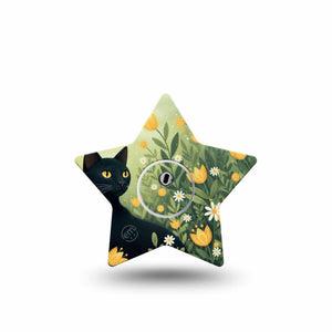ExpressionMed Jungle Cat Freestyle Libre 3 and Libre 3 Plus Star, Single Tape and Single Sticker Black cat green grasses Fixing Ring Tape for CGM