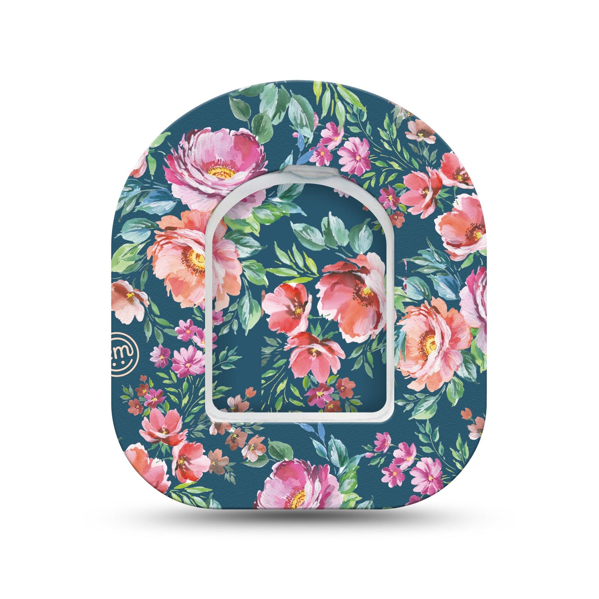 ExpressionMed Floral Enchantment Omnipod Surface Center Sticker and Mini Tape Floral Garden Inspired Vinyl Sticker and Tape Design Pump Design