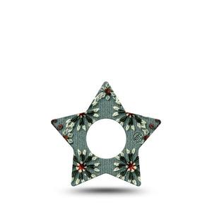 ExpressionMed Green Embroidery Infusion Set Star Shape Tape, 5-Pack Tape Muted Green Knit Florals, Fixing Ring Patch Continuous Glucose Monitor Design