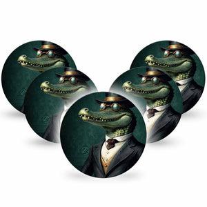 ExpressionMed Dapper Alligator Dexcom G7 Overpatch, Dexcom Stelo Glucose Biosensor System, 5-Pack Tape Top Hat Wearing Gator, Overlay Tape CGM Design