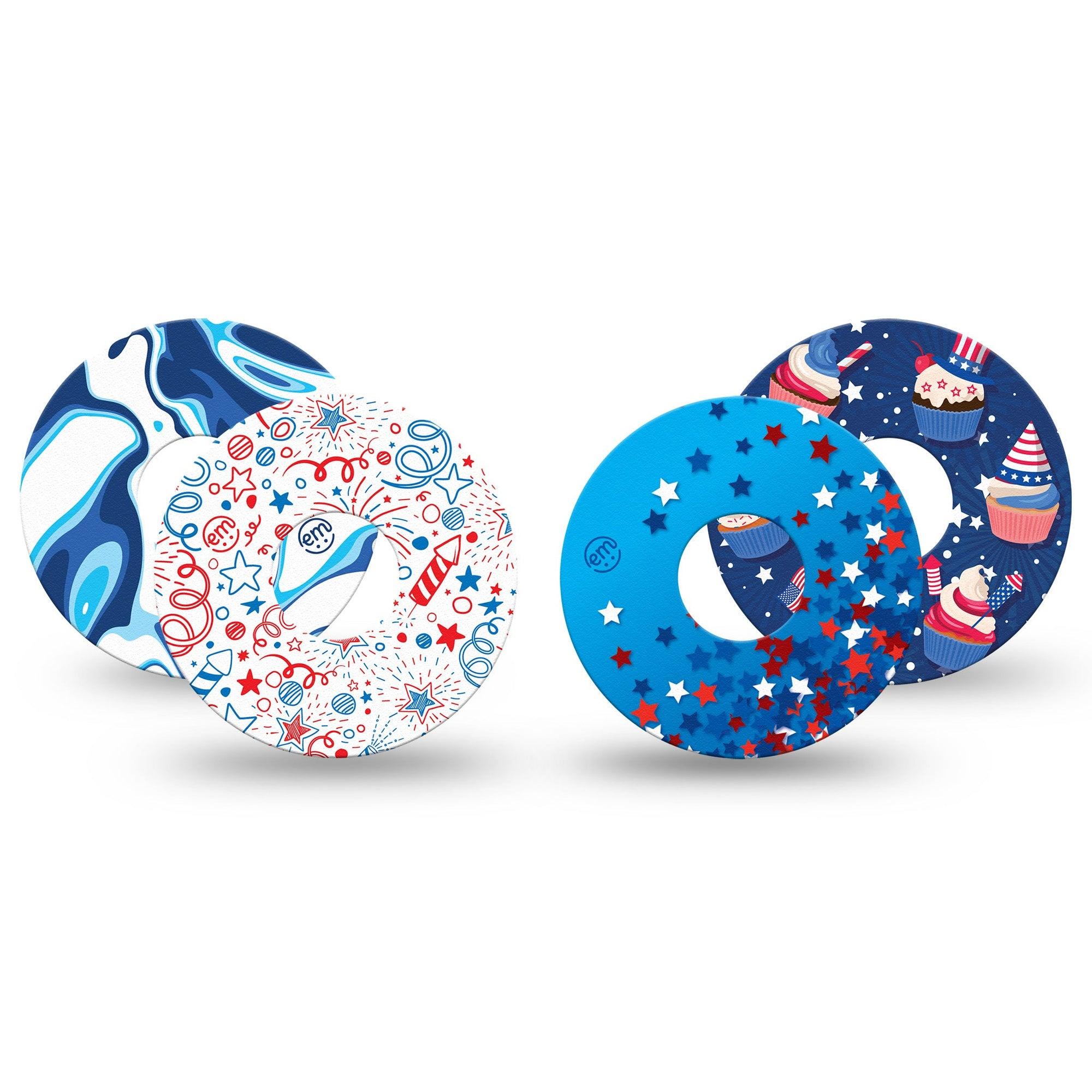 ExpressionMed Firecracker Frenzy Variety Pack Freestyle Libre 3 and Libre 3 Plus Tape, 4-Pack Tape Variety Red White And Blue, Adhesive Tape Continuous Glucose Monitor Design